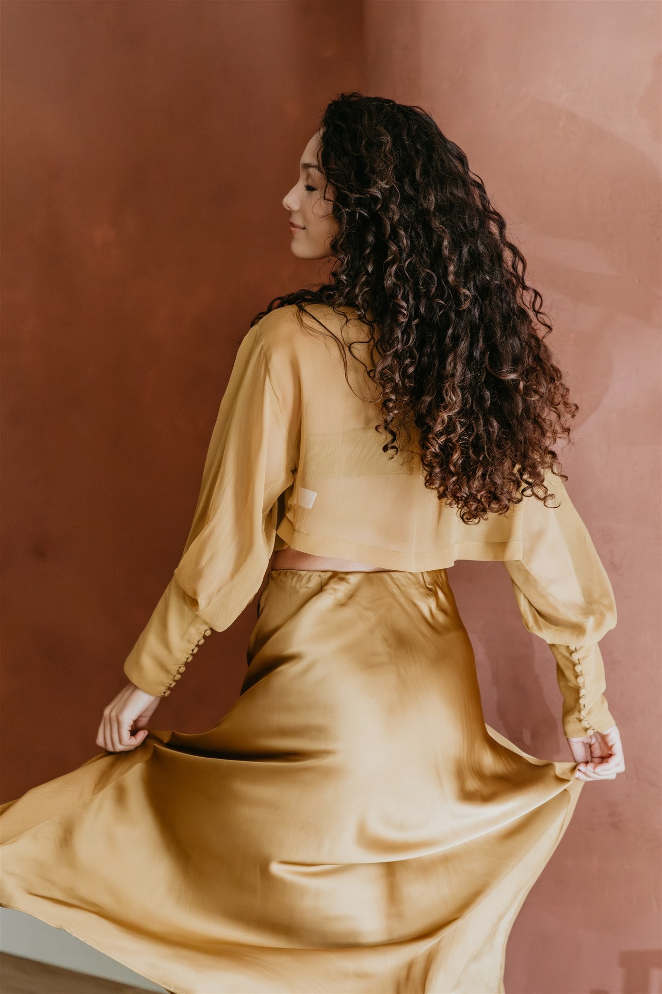 Eclipse Silk Chiffon Top – Brass