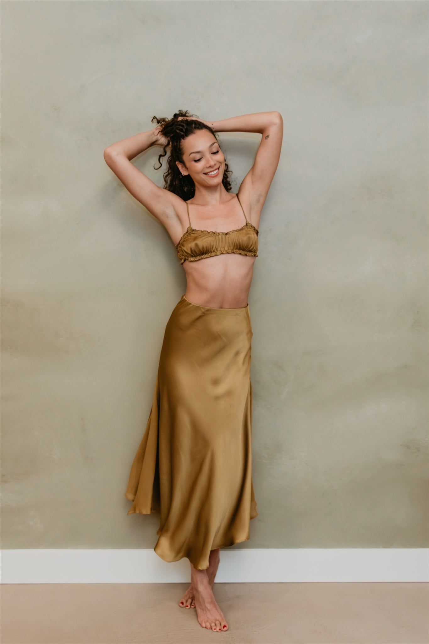 Aura Skirt – Brass - Viscose satin skirt