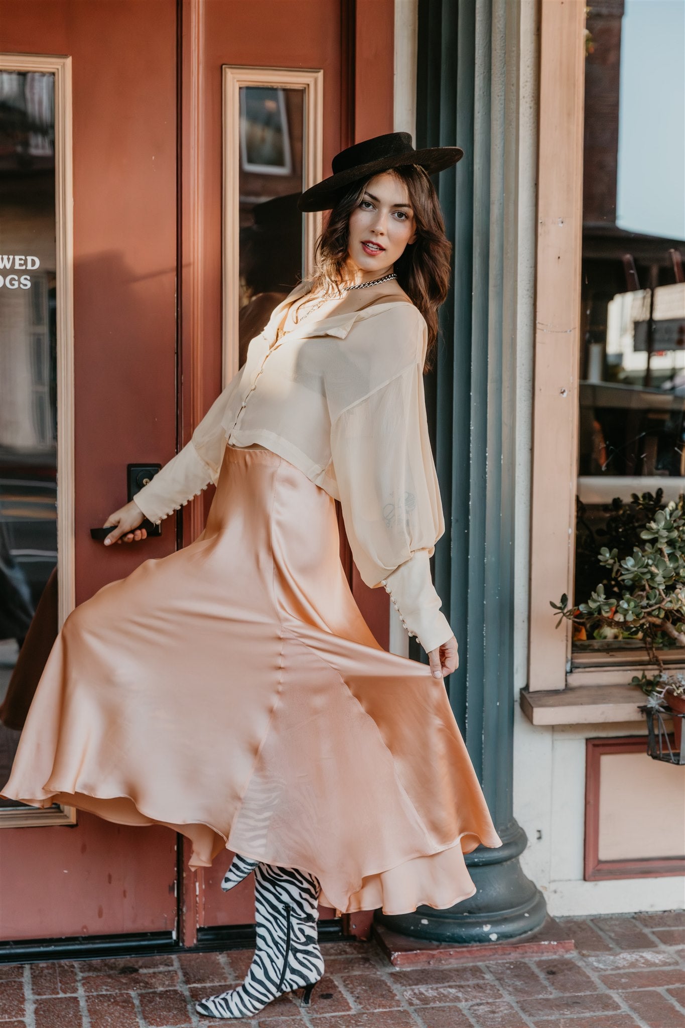 Aura Skirt – Peach - Viscose satin skirt