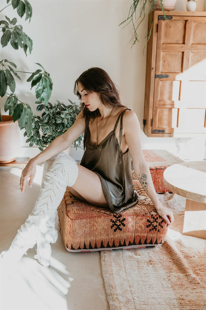 women wearing licorice viscose camisole with flowing A-line silhouette