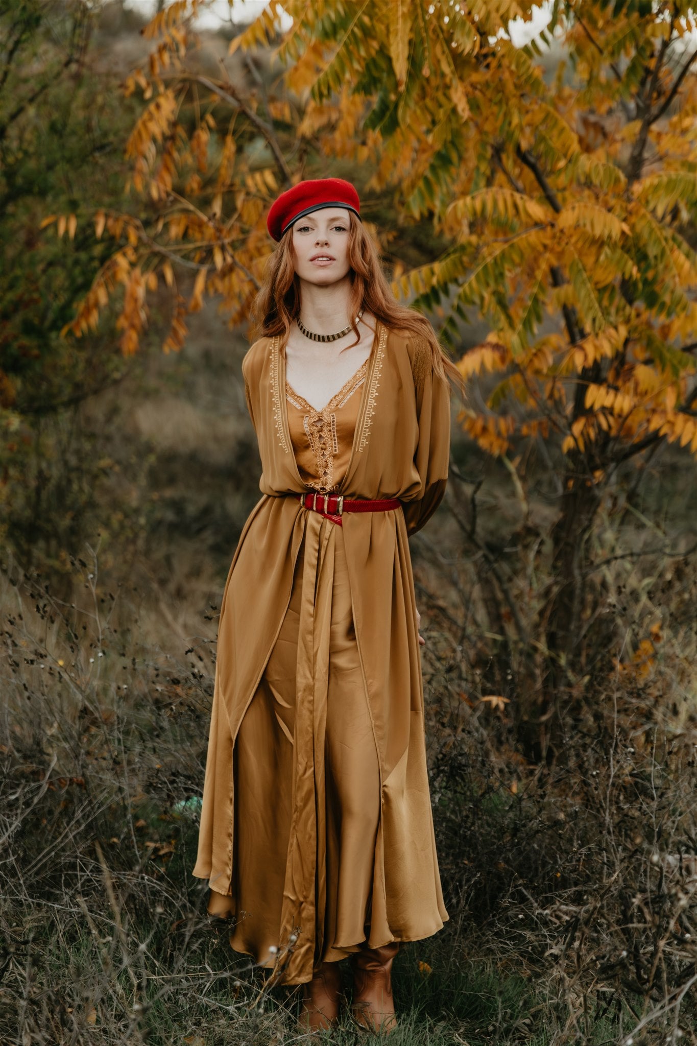 women wearing Sustainable silk wrap dress with flowing silhouette