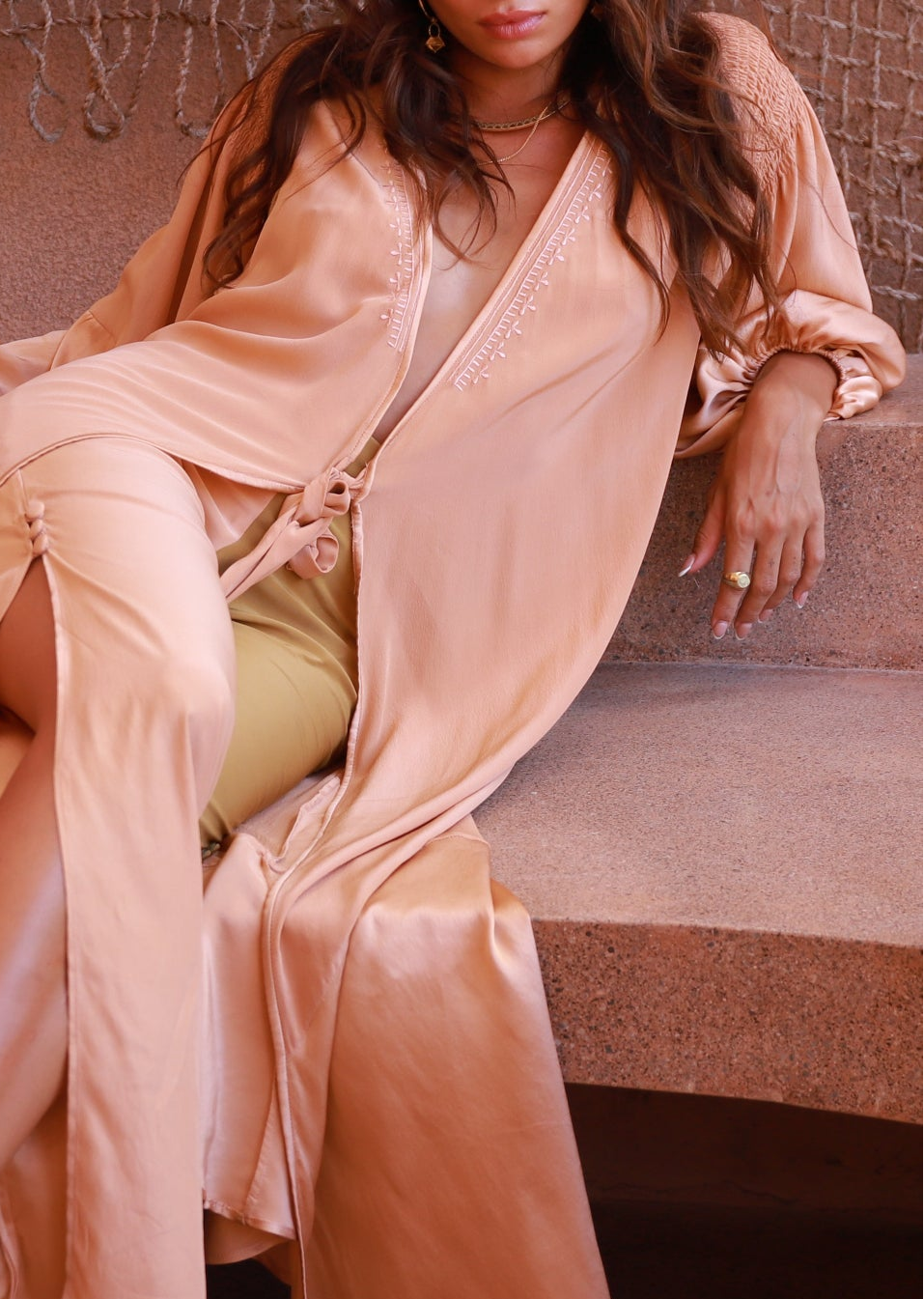 Astra Silk Wrap Dress - Peach