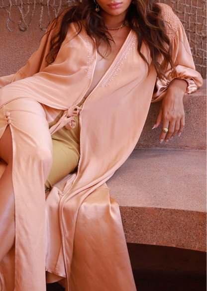 Astra Silk Wrap Dress - Peach