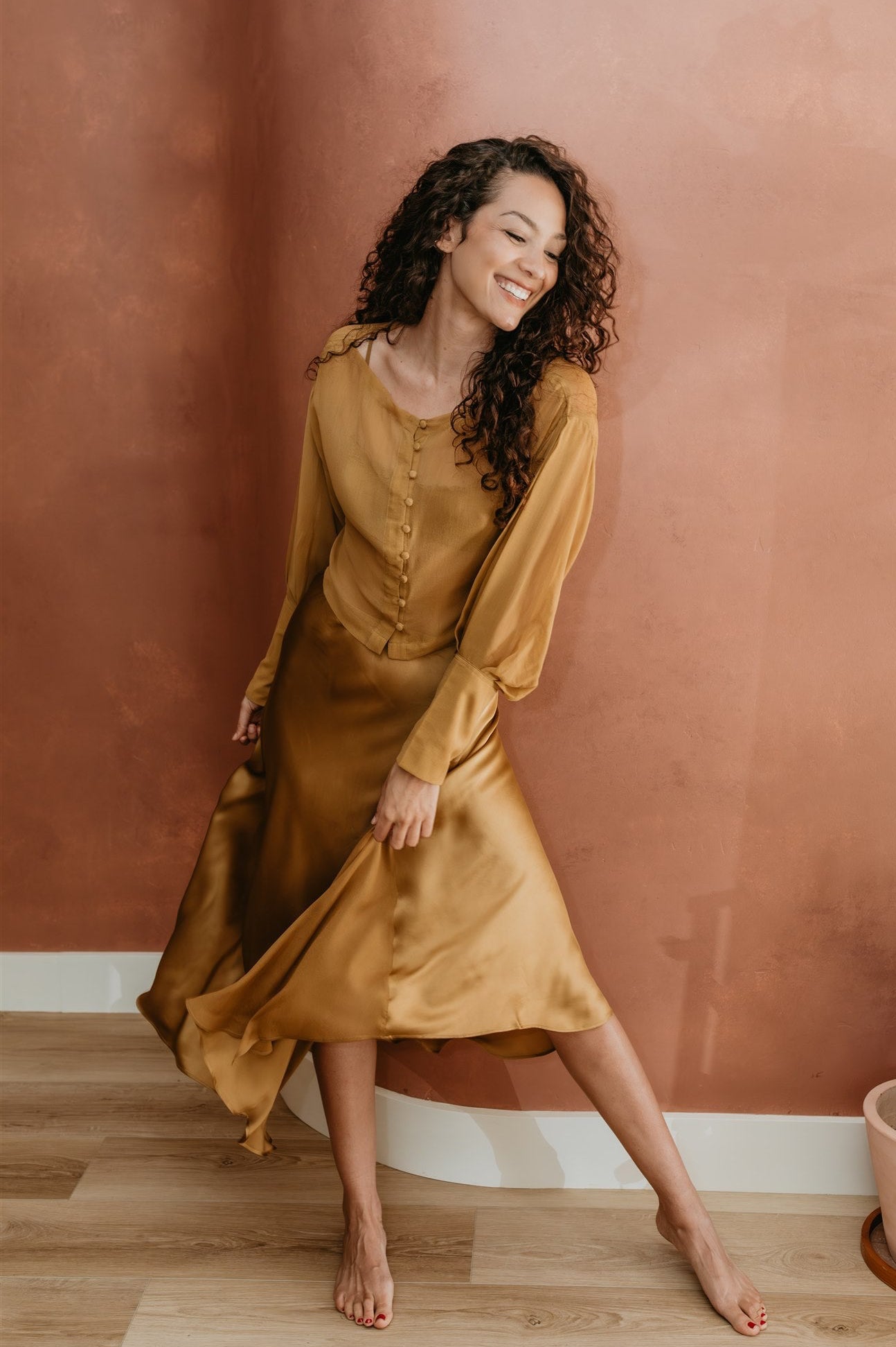 Eclipse Silk Chiffon Top – Brass