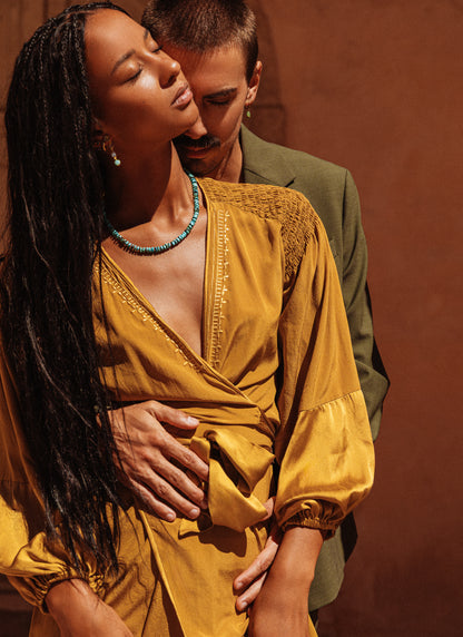 Astra Silk Wrap Dress - Brass