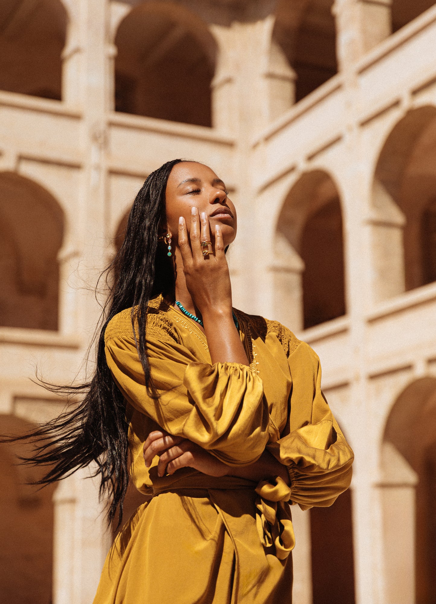 Astra Silk Wrap Dress - Brass
