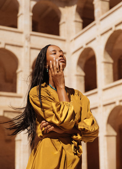 Astra Silk Wrap Dress - Brass