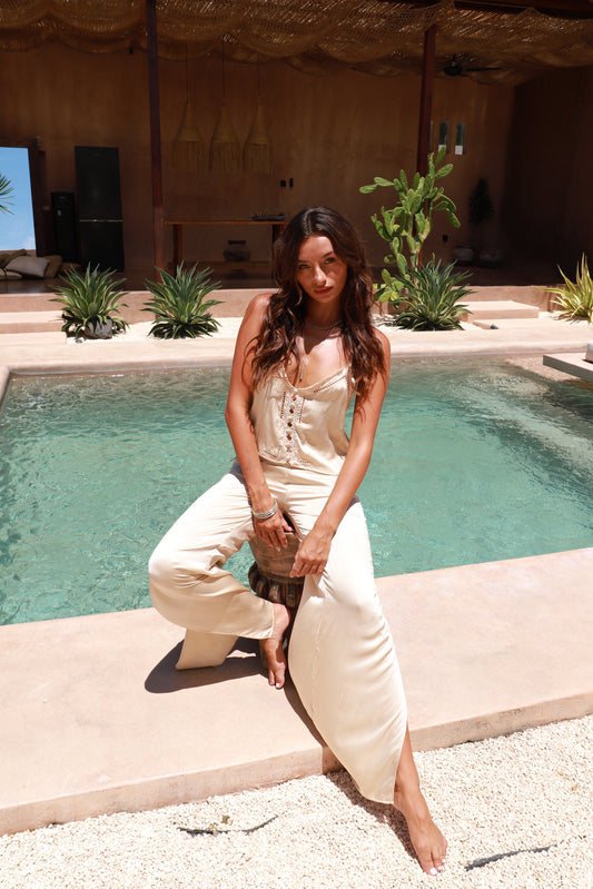 Veda Silk Pants - Champagne
