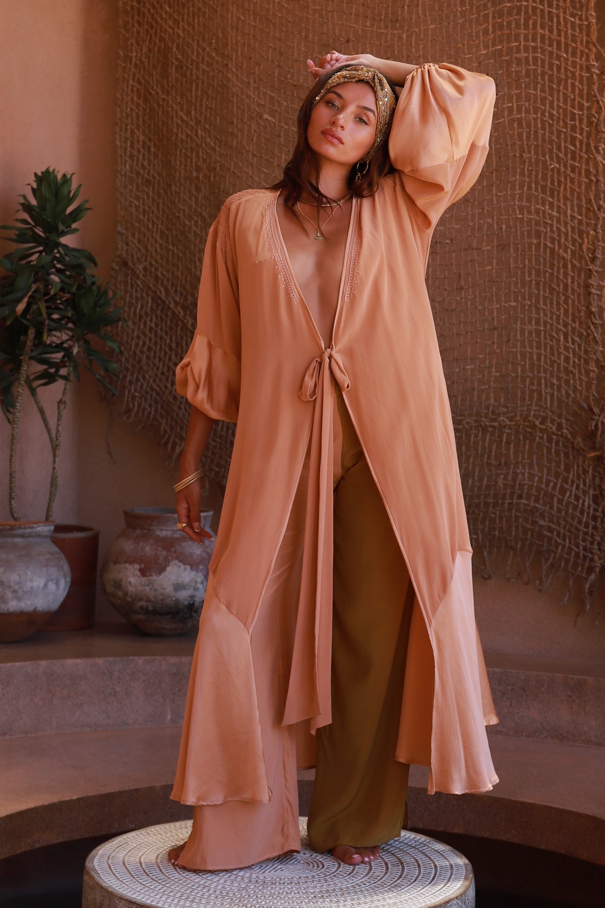 Astra Silk Wrap Dress - Peach