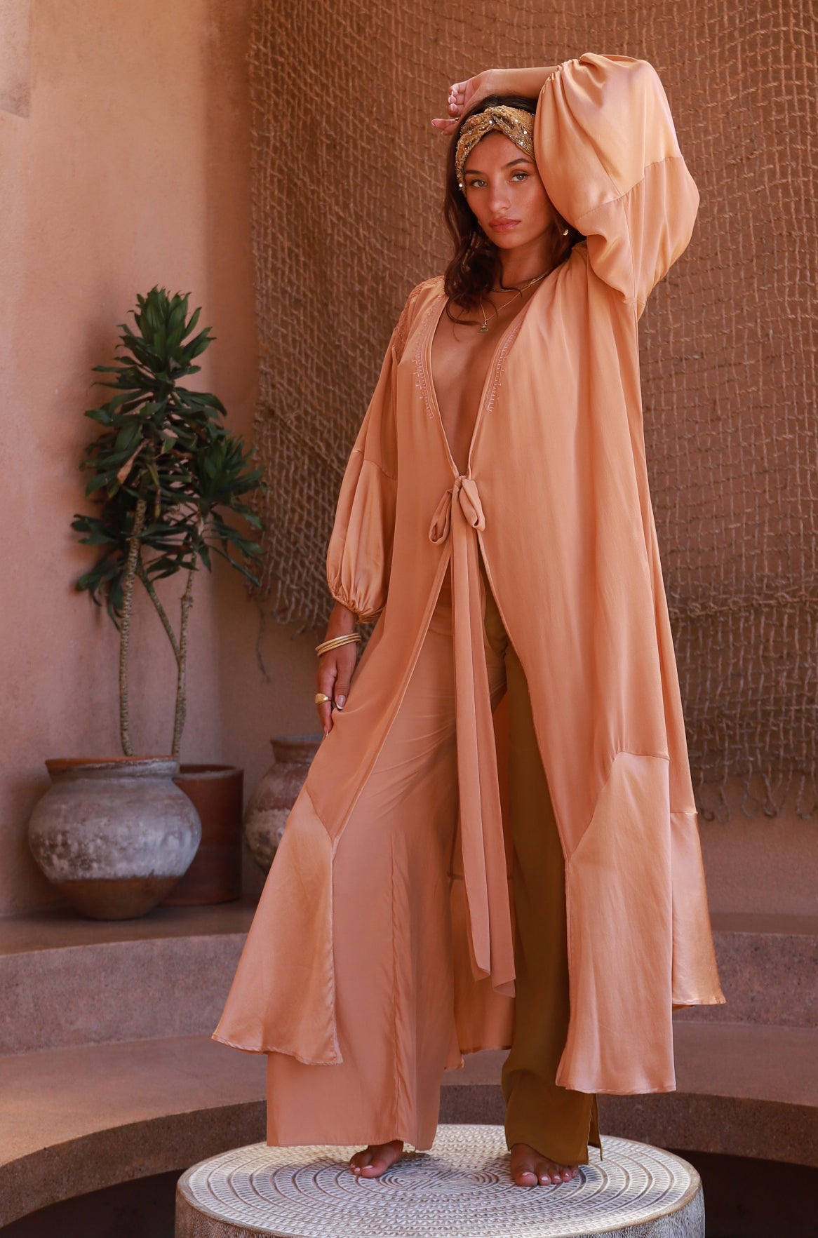 Astra Silk Wrap Dress - Peach