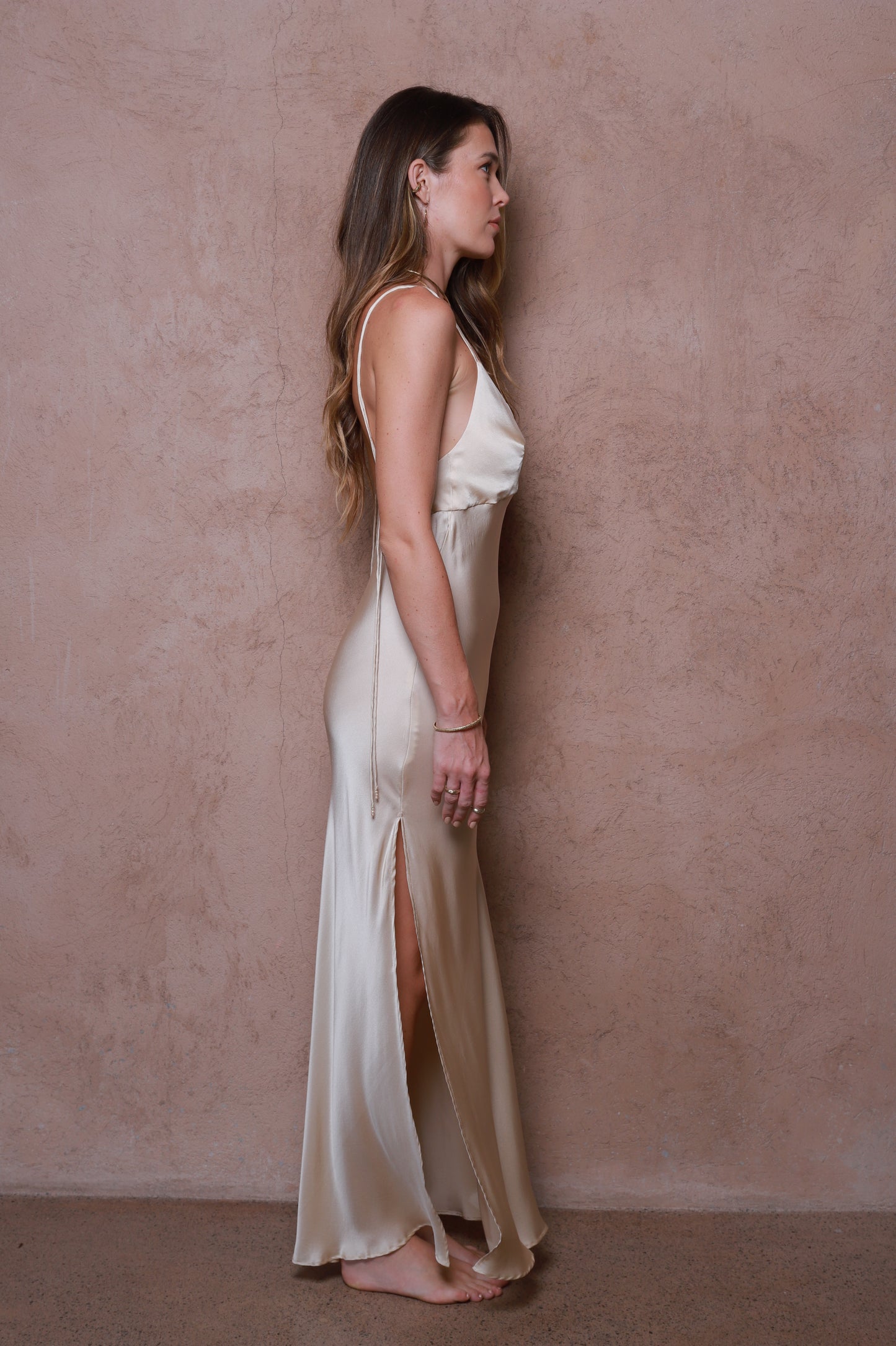Nova Silk Slip Dres - Champagne