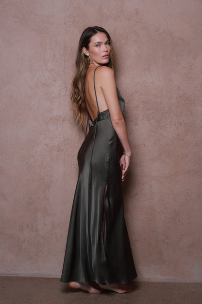 Nova Silk Slip Dress - Licorice