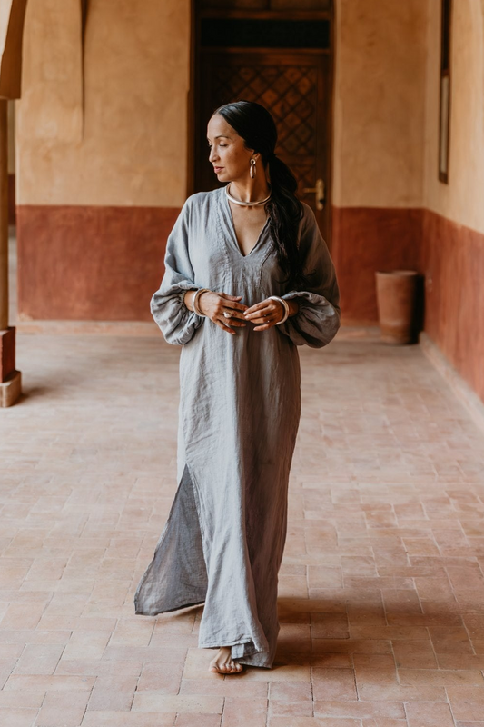 Nomad Linen Kaftan  Ocean Blue - Luxury Linen Dress