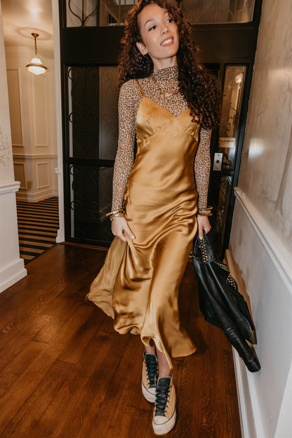 Nova silk slip Dress - Brass