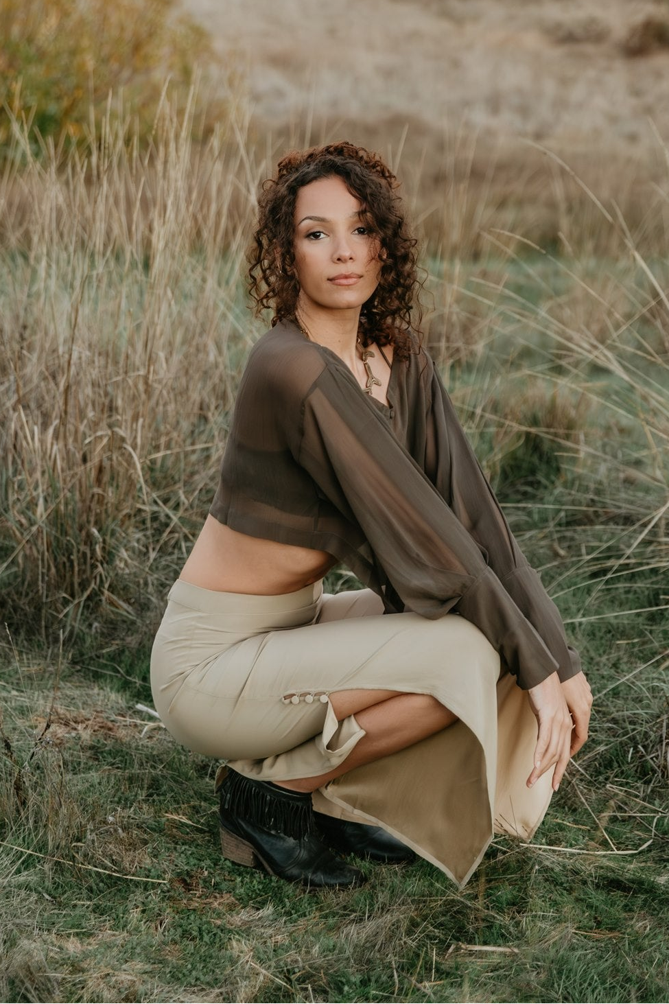 Veda Silk Pants -Champagne & Sage