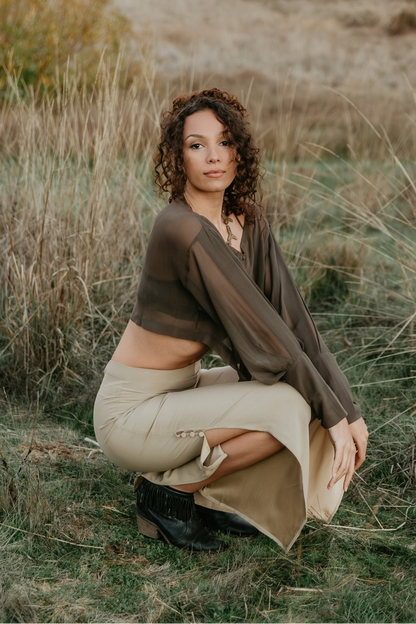 Veda Silk Pants -Champagne & Sage