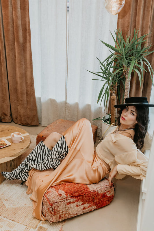 Aura Skirt – Peach - Viscose satin skirt