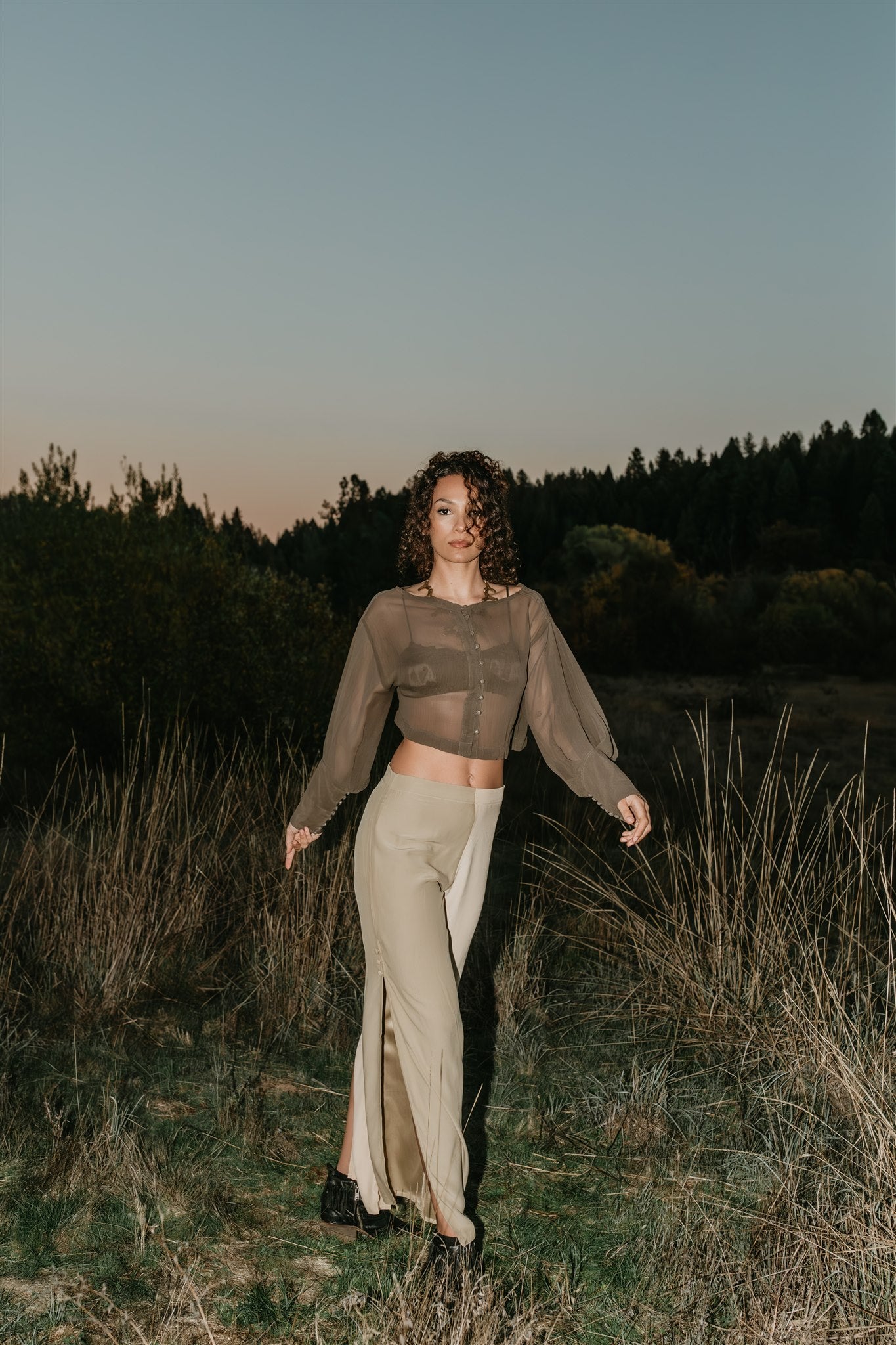 Veda Silk Pants -Champagne & Sage
