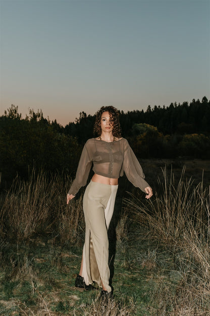 Veda Silk Pants -Champagne & Sage