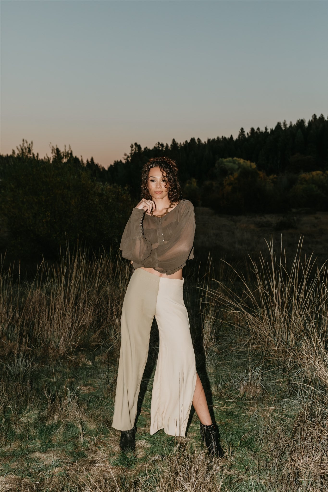 Veda Silk Pants -Champagne & Sage