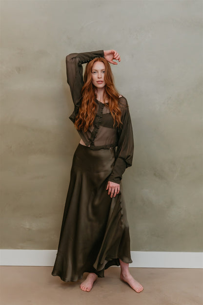 Aura Skirt – Licorice - Viscose satin skirt