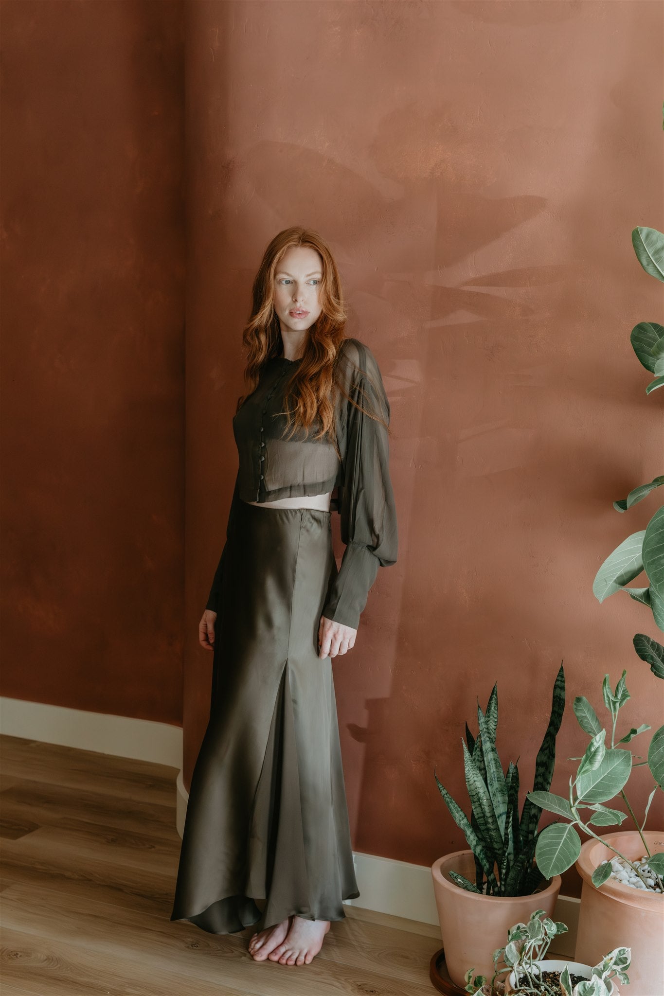 Aura Skirt – Licorice - Viscose satin skirt