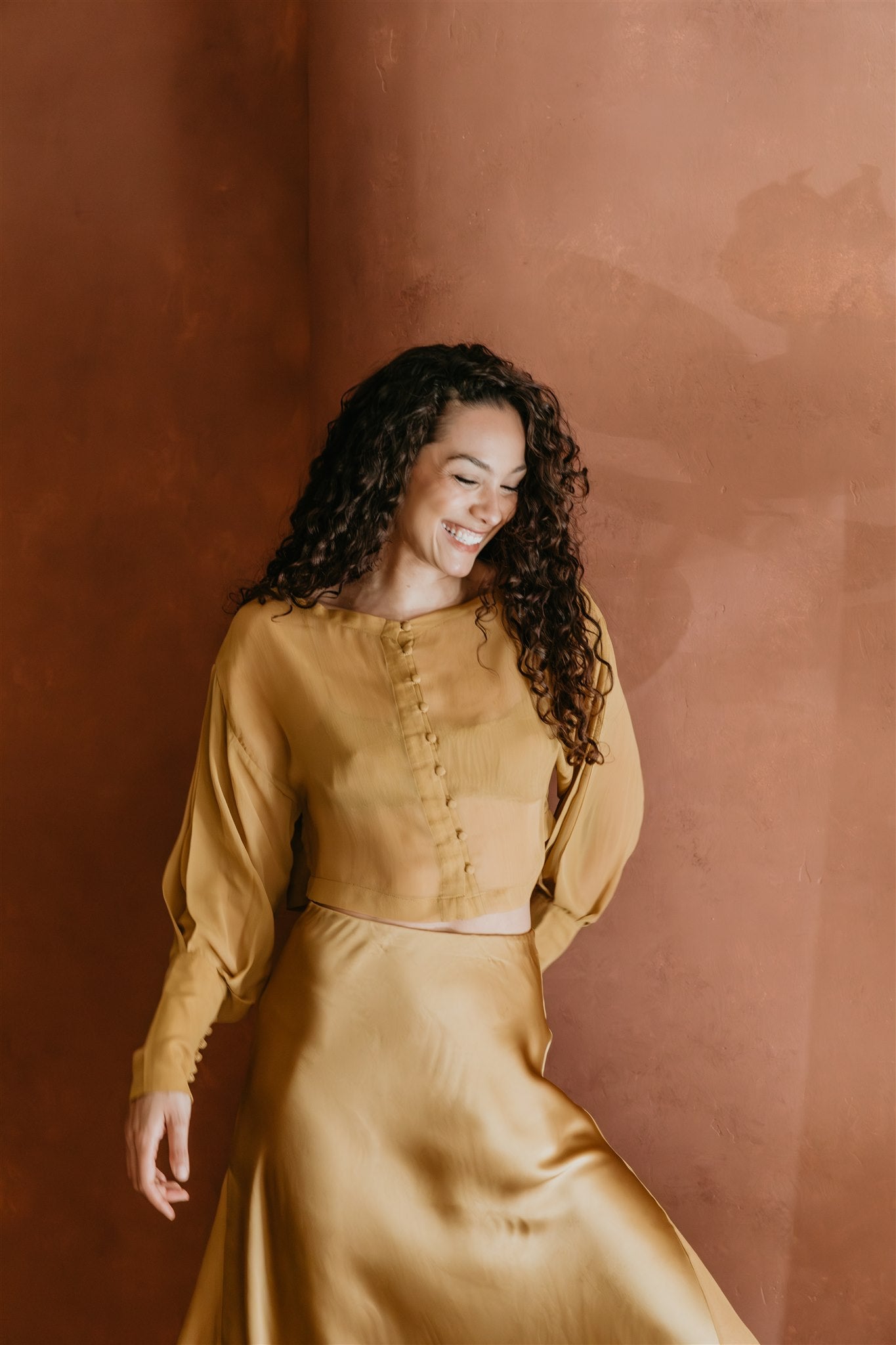 Eclipse Silk Chiffon Top – Brass