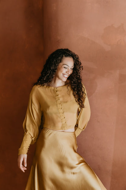 Eclipse Silk Chiffon Top – Brass