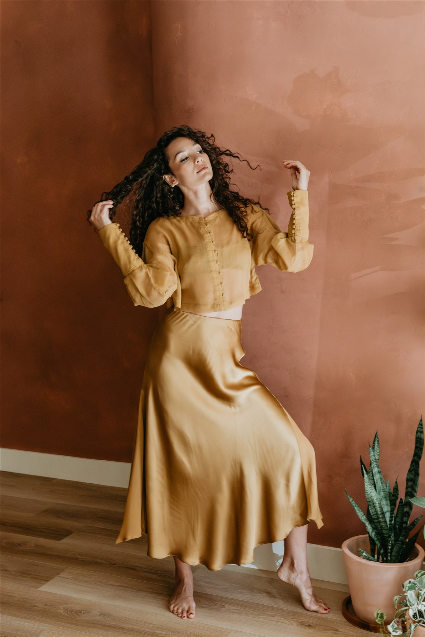 Eclipse Silk Chiffon Top – Brass
