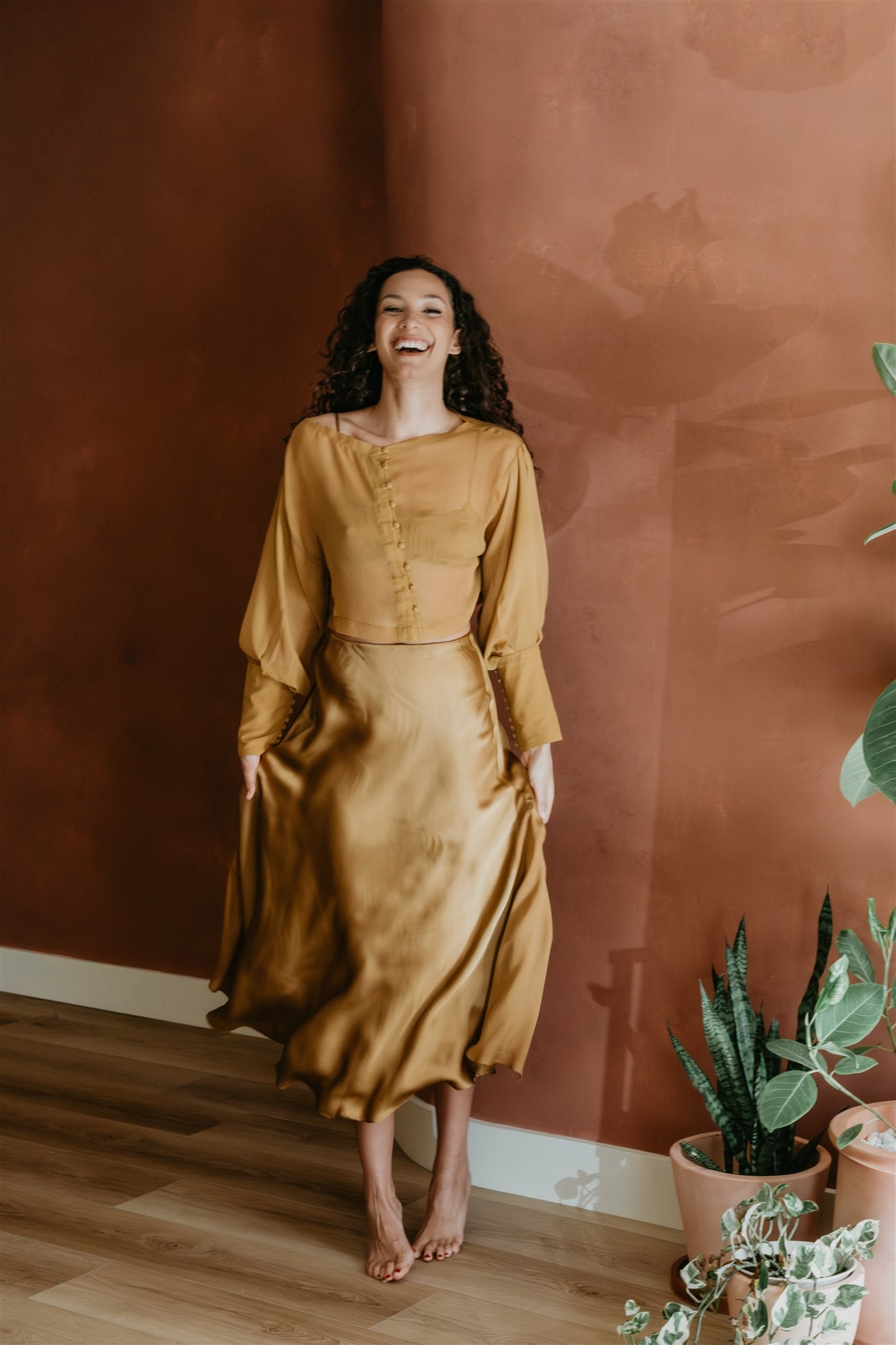 Eclipse Silk Chiffon Top – Brass