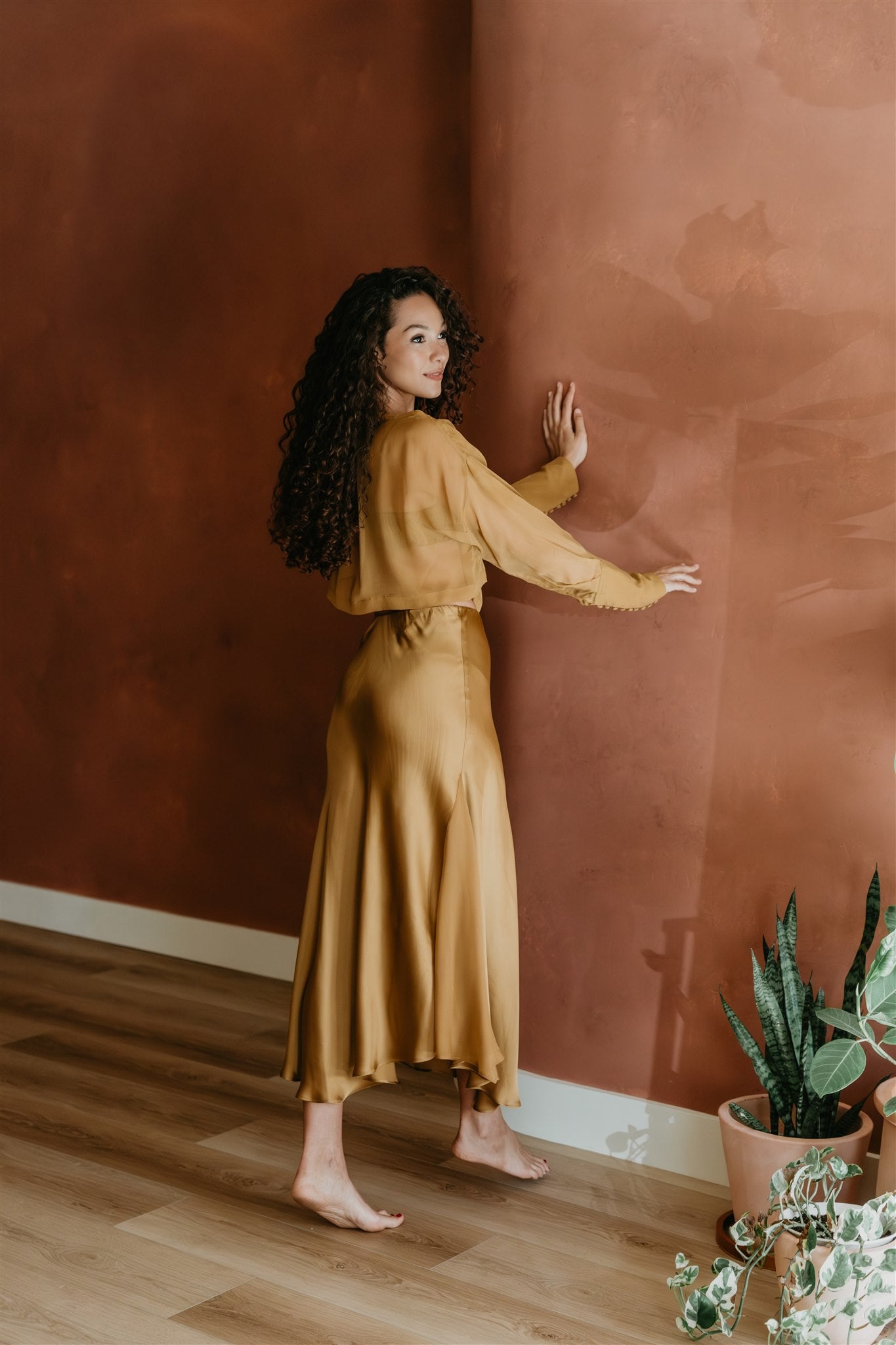 Aura Skirt – Brass - Viscose satin skirt