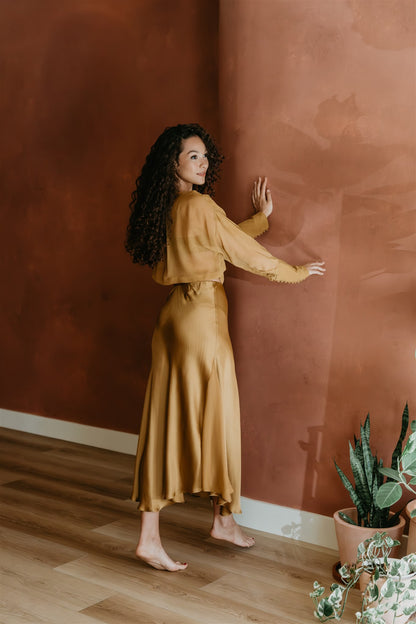 Aura Skirt – Brass - Viscose satin skirt