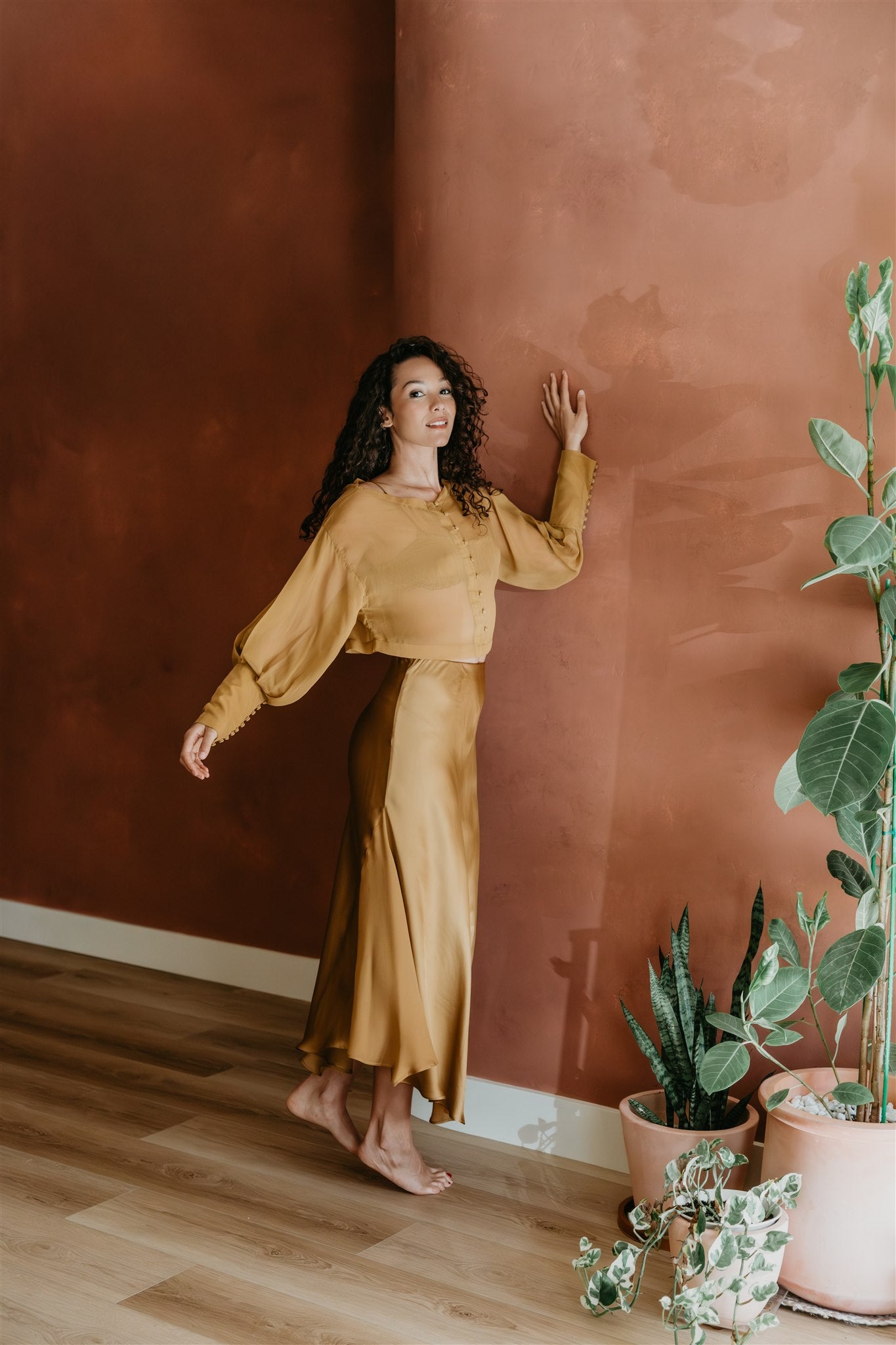 Eclipse Silk Chiffon Top – Brass