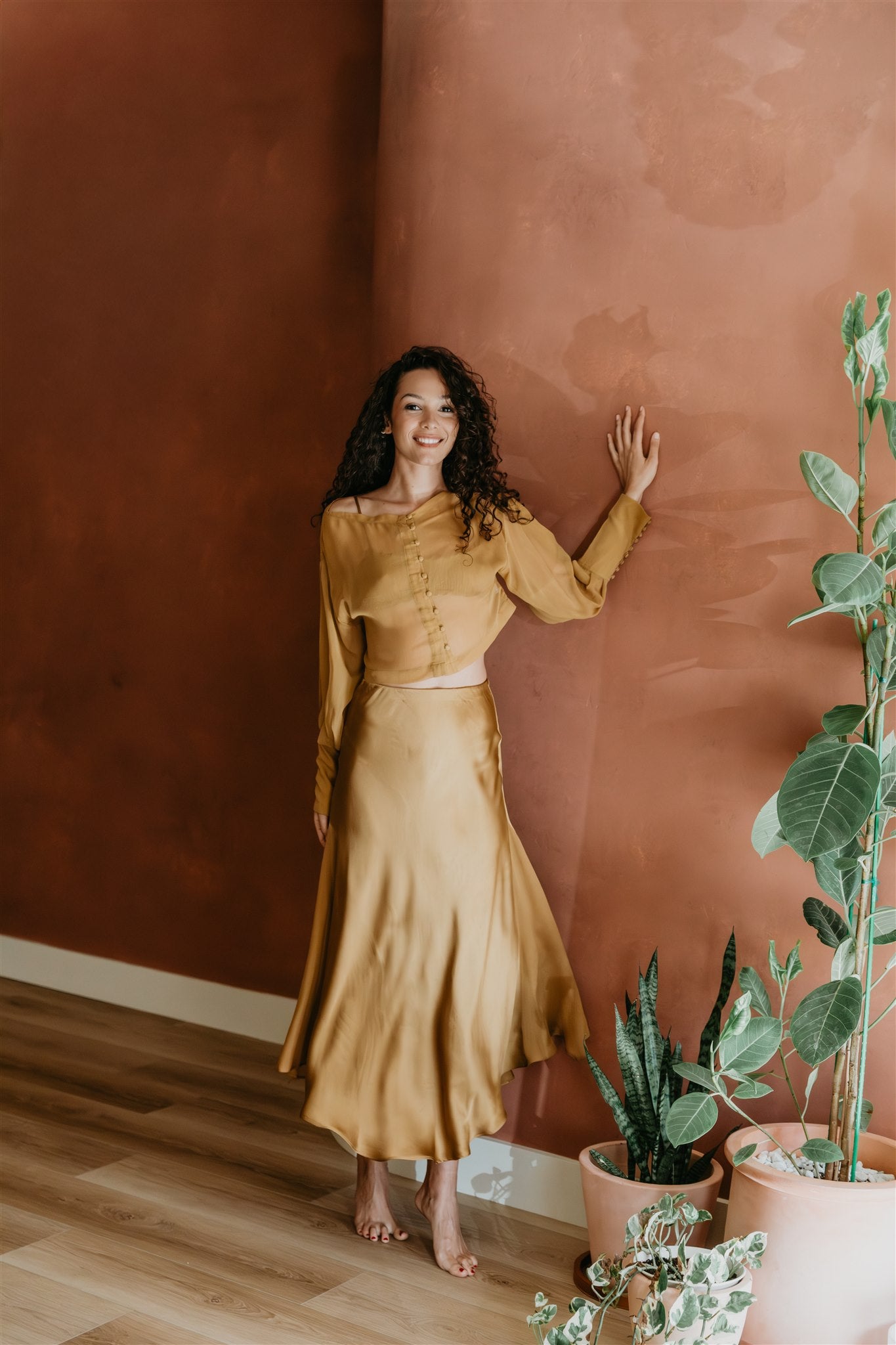 Aura Skirt – Brass - Viscose satin skirt