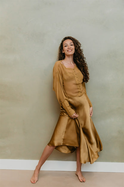 Aura Skirt – Brass - Viscose satin skirt