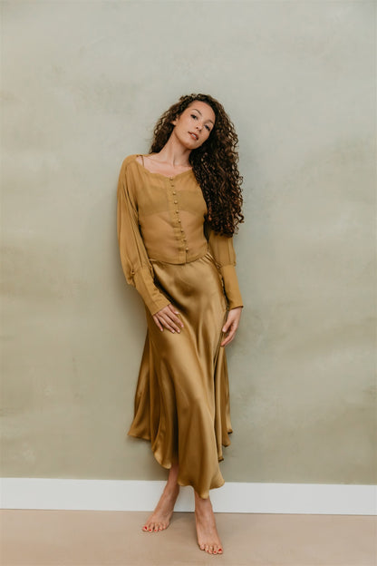 Aura Skirt – Brass - Viscose satin skirt