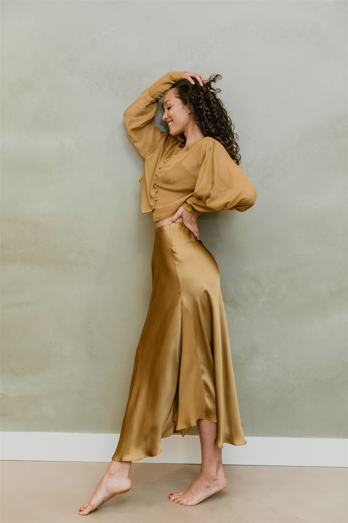 Aura Skirt – Brass - Viscose satin skirt