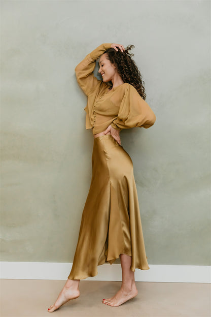 Aura Skirt – Brass - Viscose satin skirt