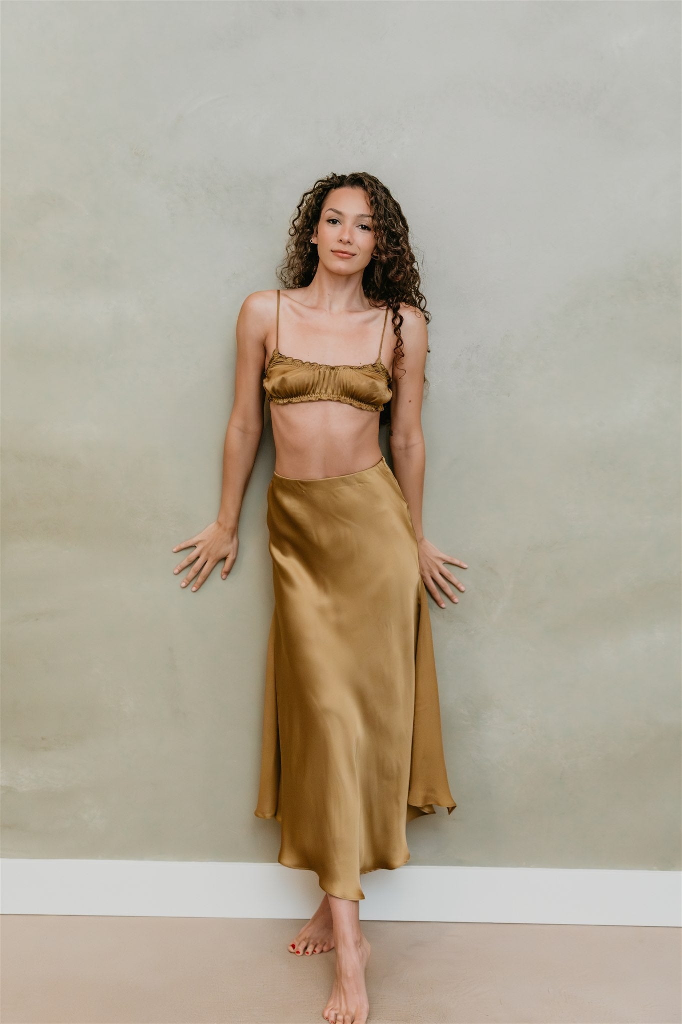 Aura Skirt – Brass - Viscose satin skirt