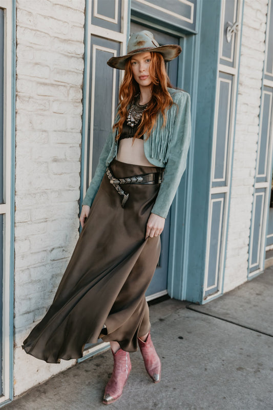 Aura Skirt – Licorice - Viscose satin skirt