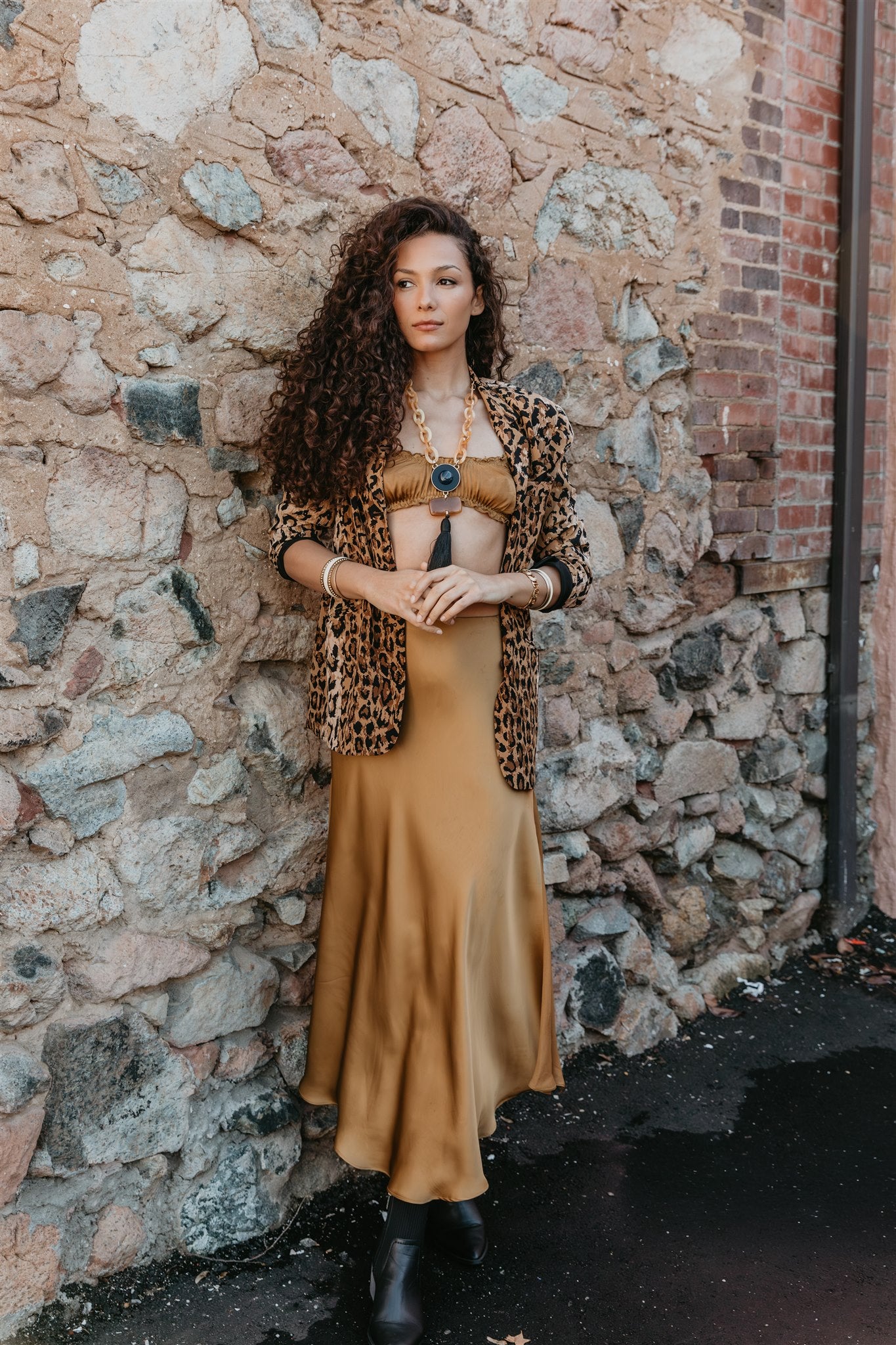 Aura Skirt – Brass - Viscose satin skirt
