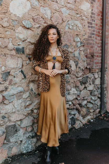 Aura Skirt – Brass - Viscose satin skirt