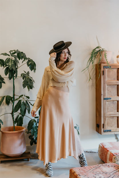 Aura Skirt – Peach - Viscose satin skirt