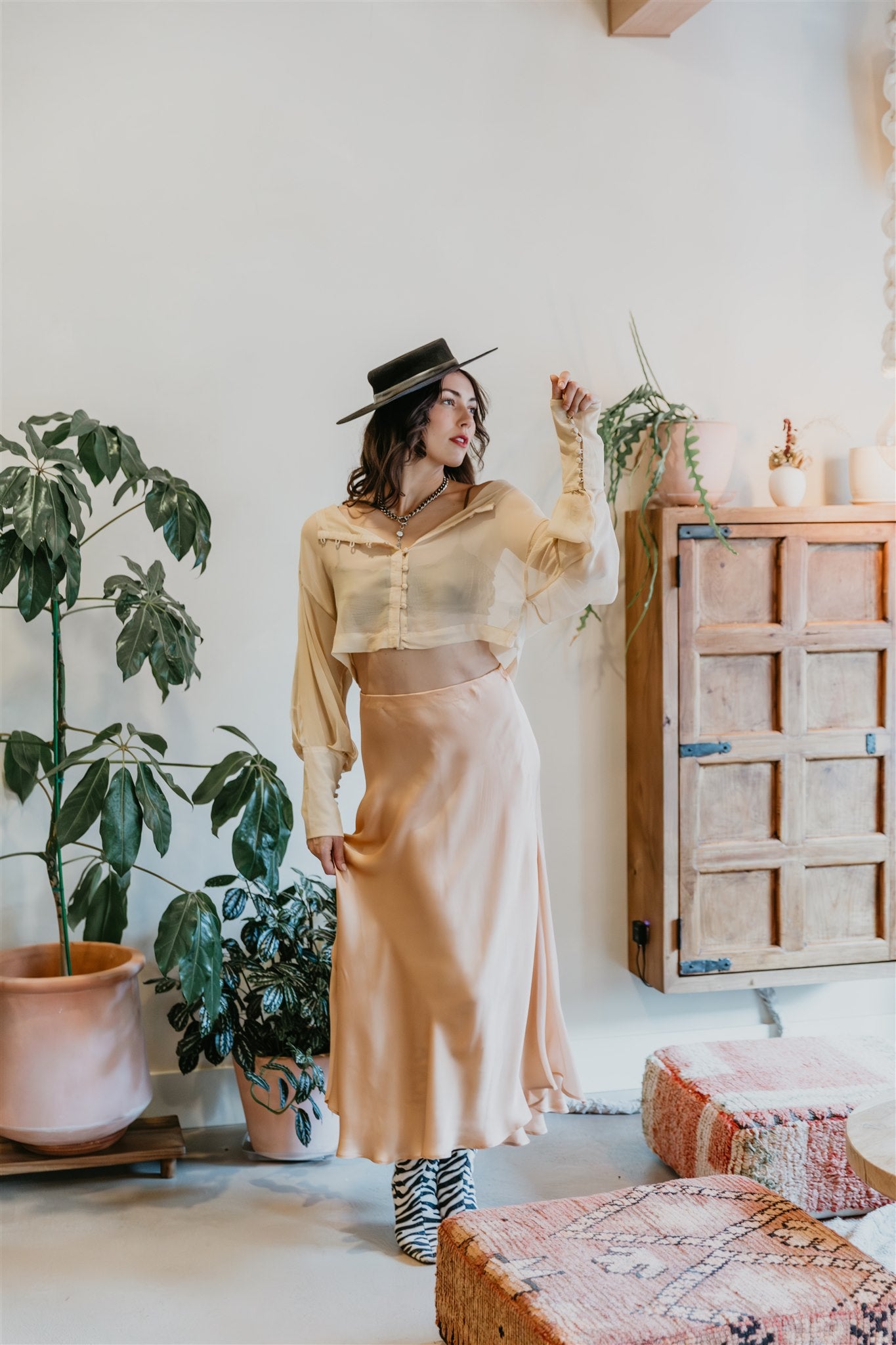 Aura Skirt – Peach - Viscose satin skirt