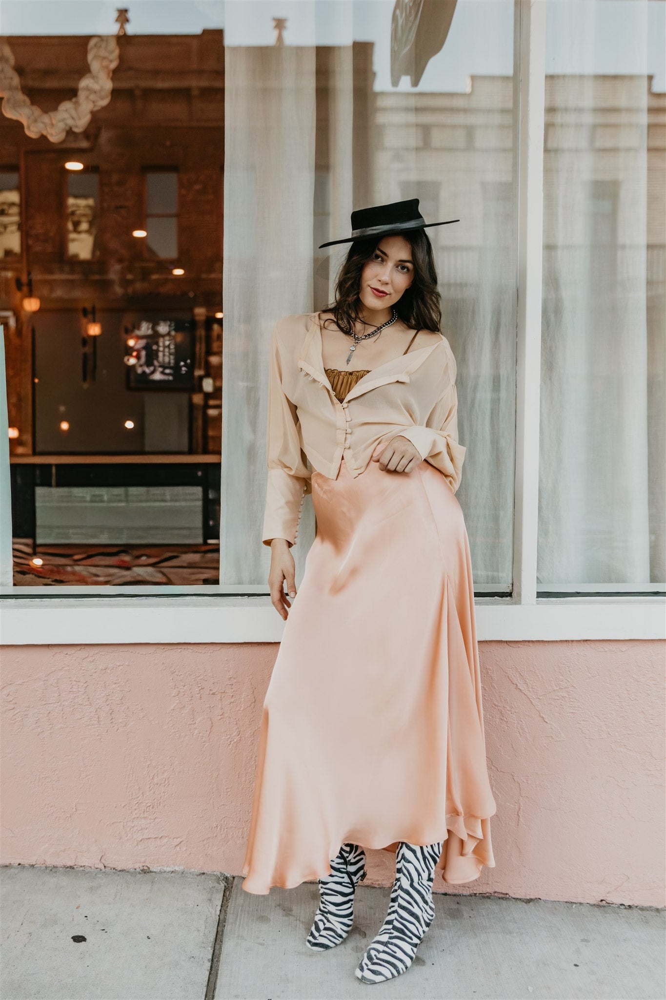 Aura Skirt – Peach - Viscose satin skirt