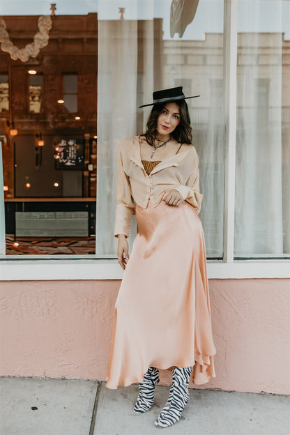 Aura Skirt – Peach - Viscose satin skirt