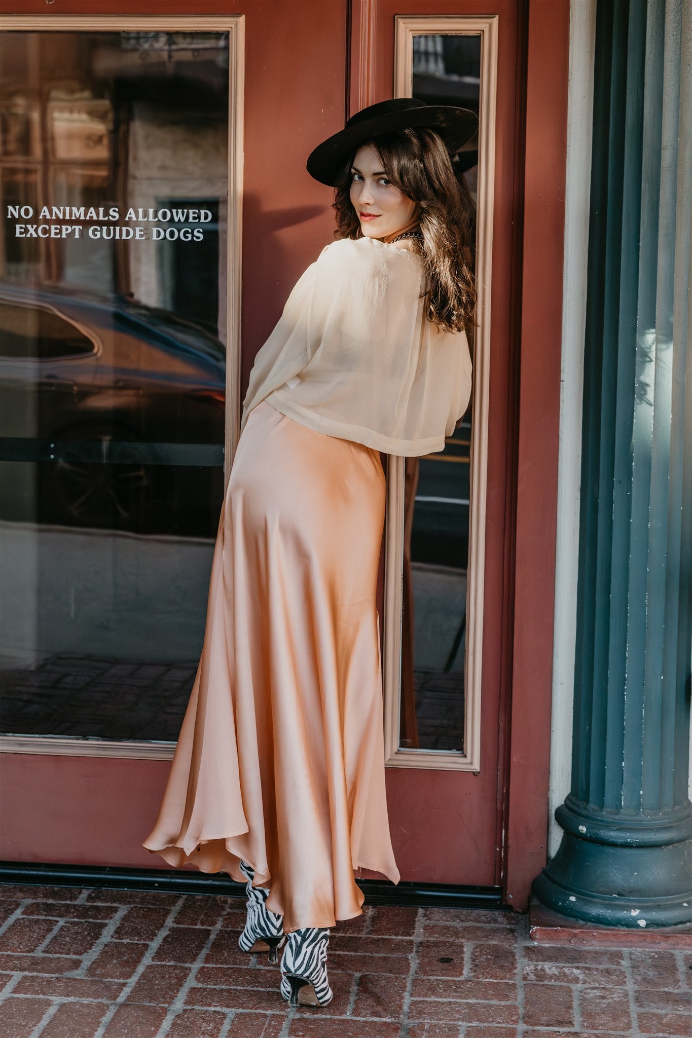 Aura Skirt – Peach - Viscose satin skirt
