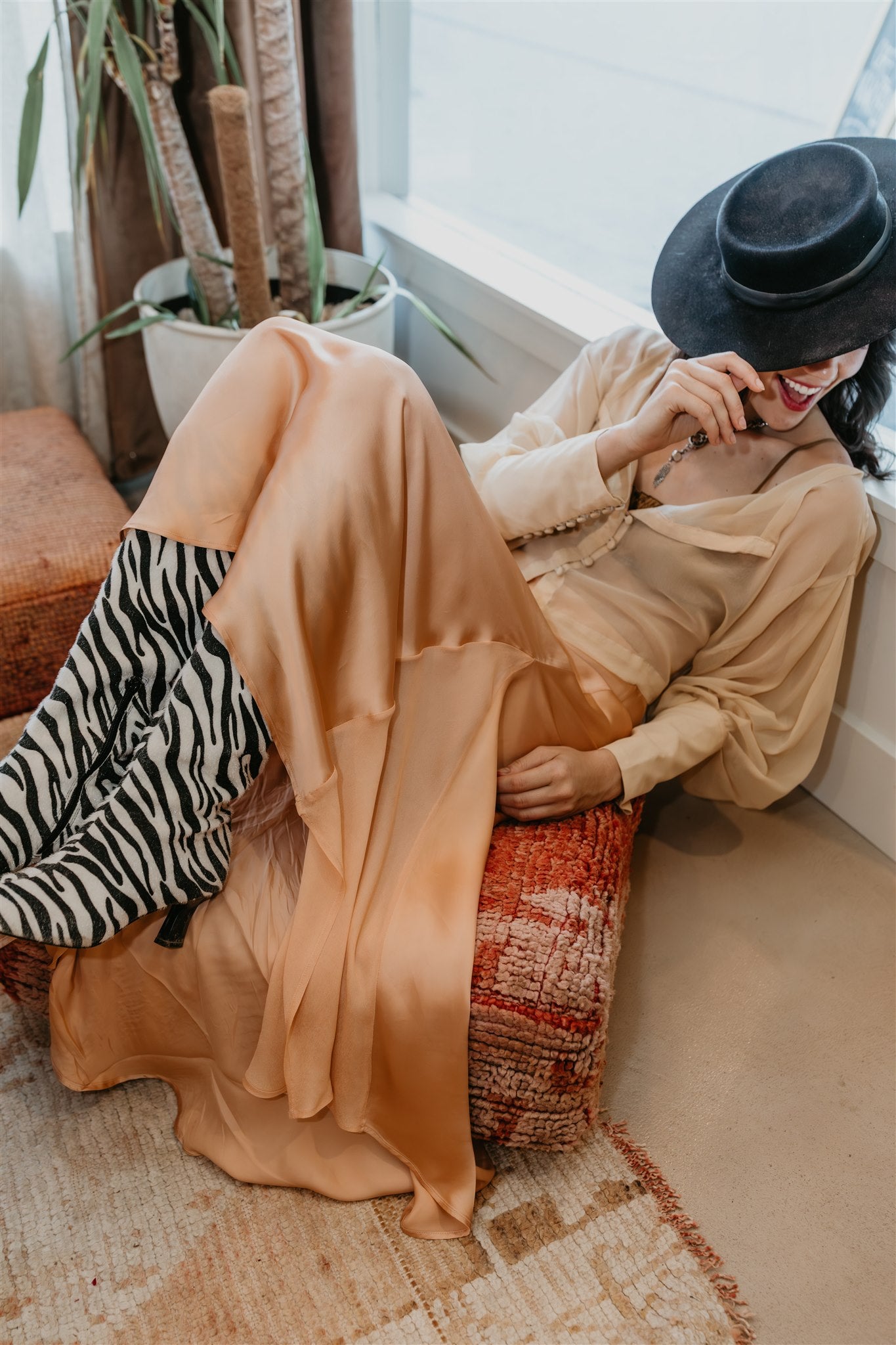 women wearing luxury silk blouse breathable soft fabric and skirt