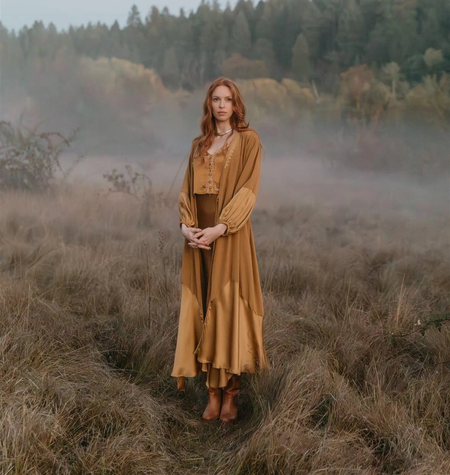 Astra Silk Wrap Dress - Brass