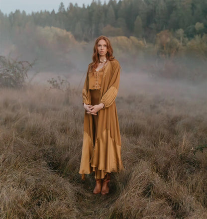 Astra Silk Wrap Dress - Brass